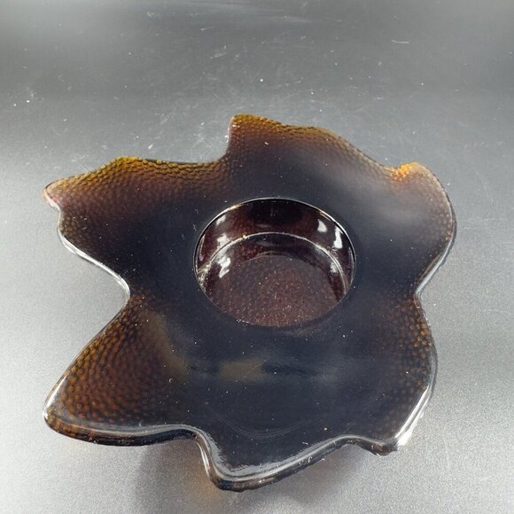 1990s Hallmark Deep Brown Glass Maple Leaf Votive Tea Candle Holder Single VTG - Picture 14 of 15